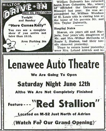 Lenawee Drive-In Theatre - LENAWEE FIRST AD 6-12-48